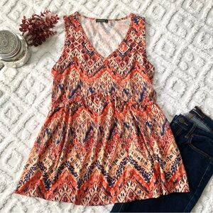 Ofeefan Orange Multi Colored Tribal Tank Top